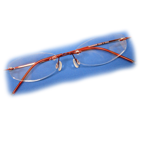 +2 Diopter Eschenbach Rimless Reading Glasses - Red Oval - Click Image to Close